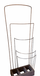 A set of metal plant supports with various sizes, intended for supporting plants that have begun to droop or fall over.